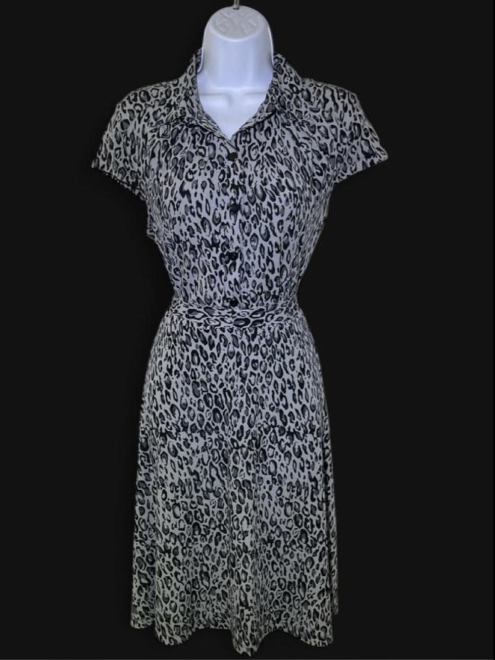 Leopard Print Short Sleeve Midi Dress - Black & Gray